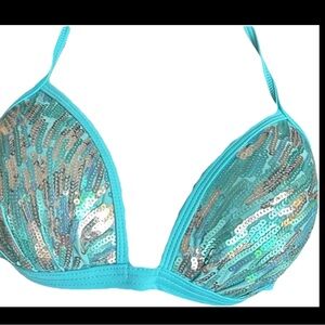 Venus Blue and Silver Sequin Halter Bikini Top D